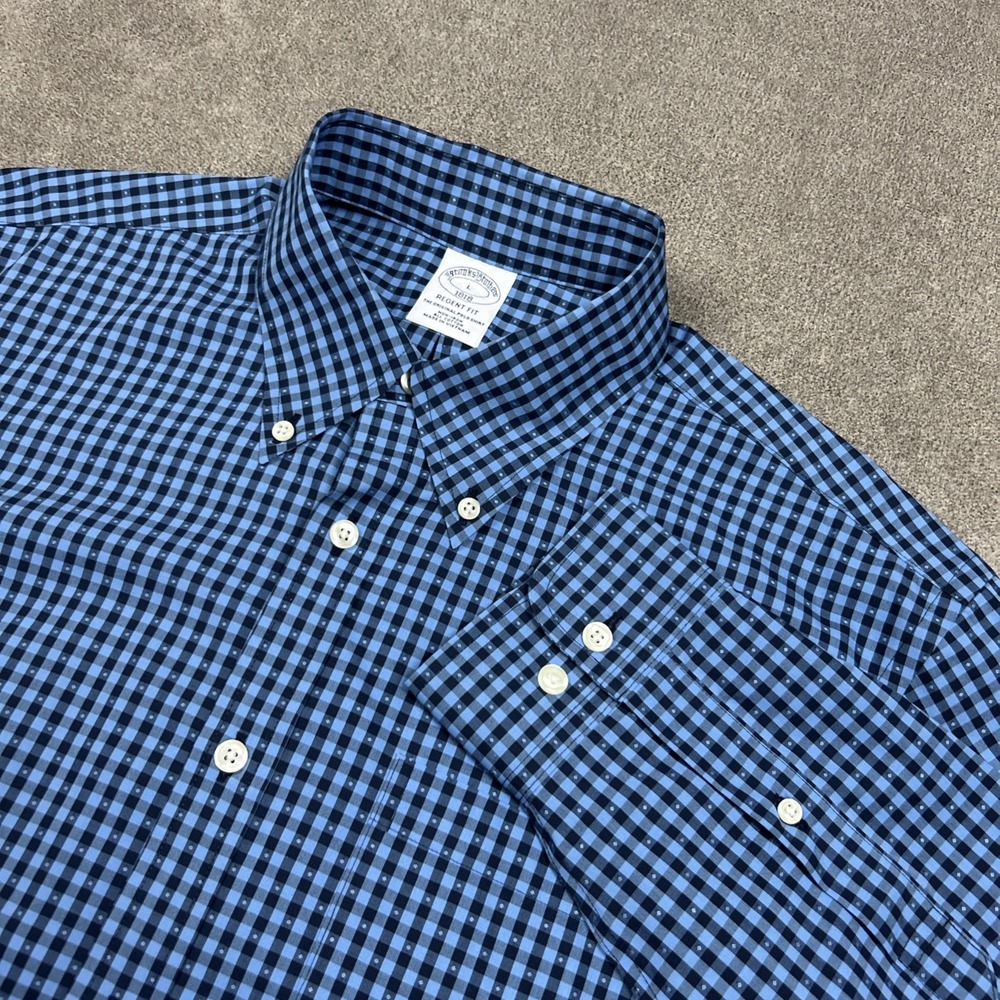 NEW Brooks Brothers Shirt Mens Large Regent Fit Button Down Blue Gingham Cotton